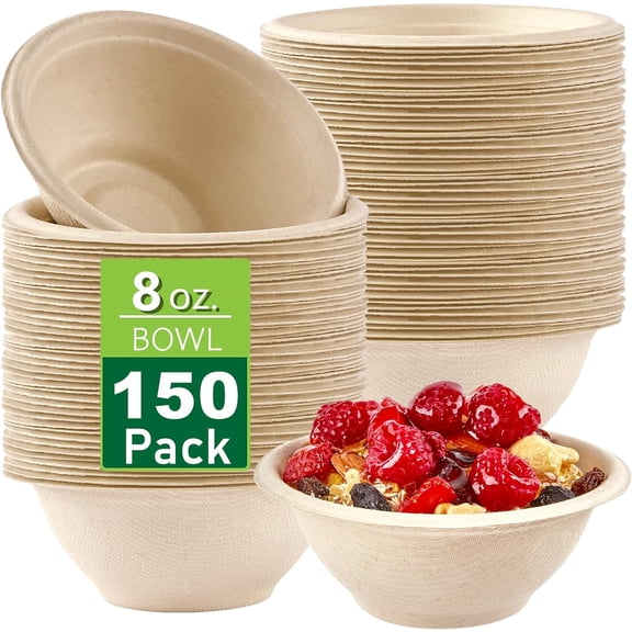 Disposable Paper Bowls, 8 oz, 150 Pack