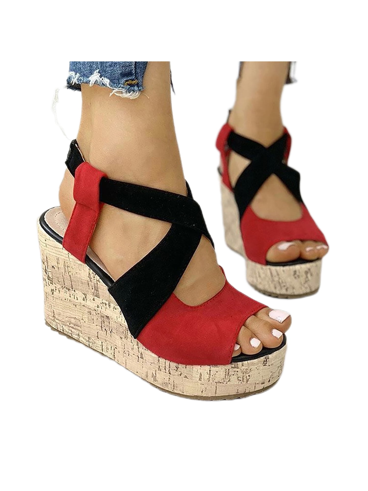Comfort Sandals for Women,SUGEER Women Summer Pumps Platform Sandals Roman Wedges Casual Peep Toe Platform Wedge Sandals 