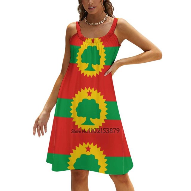 Drapeau du Peuple Oromo (Oromoo) Robe Dos Nu à Lacets Col Carré Nouvelle Robe Élégante pour Femmes Taille Serrée Oromoo