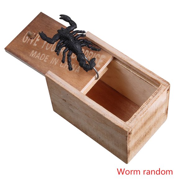 Wooden Surprise Prank Box Halloween Money Gift Box Joke Christmas Fake Jumping Rubber Bug Toy