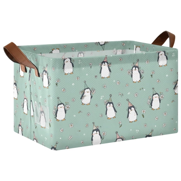 Rectangle Storage Basket with Handles Penguin Flower Collapsible Bin Large Bins Decorative for Clothes Toys Bedroom