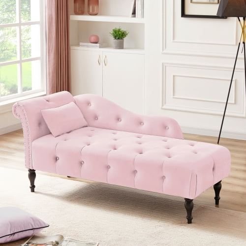 Tufted Upholstered Velvet Rolled Arm Chaise Lounges Indoor Chair, Right