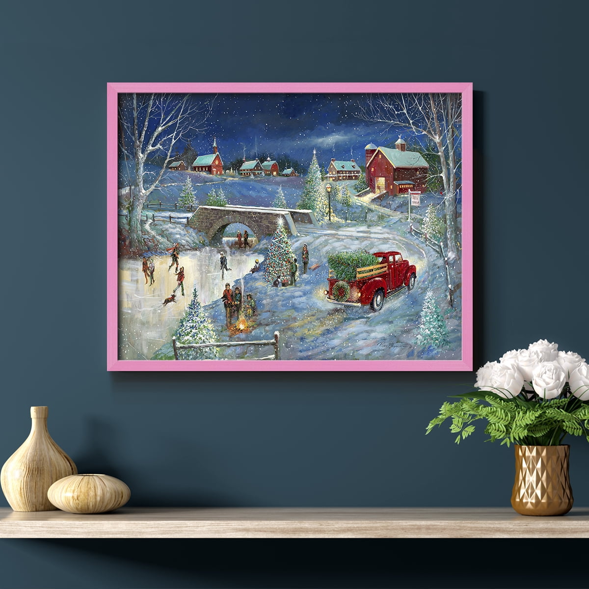 Warm Holiday Memories by Ruane Manning - Restickable Framed Giclée Print with Real Wood Frame