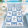 thumbnail image 4 of Manfei Blue White Checkerboard Seashell Starfish Bow Queen Sheet Sets for Kids Girls, Sea Animal Bed Set 4 Pieces, 1 Flat Sheet, 1 Fitted Sheet and 2 Pillowcases, 4 of 6