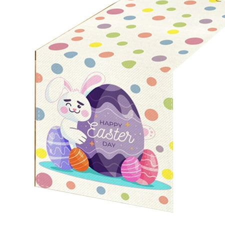 

Clearance Deals Easter Table Flag Holiday Bunny Egg Little Gnome Printed Linen Tablecloth