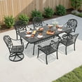 thumbnail image 4 of Hzzkey 6-Person Rectangular Cast Aluminum Patio Set with 2 Swivel Chairs,Brown Cushions & Umbrella Hole, 4 of 12