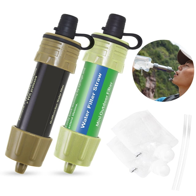 2 PCS Outdoor Water Filter Straw Water Filtration System Water Purifier for Emergency Preparedness Camping Traveling Backpacking
