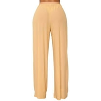 iHPH7 Flowy Pants for Women, Chiffon Pants, Lightweight Summer Pants Women, Elastic Waist Pants for Women, Beach Vacation Clothes for Women, Yellow XXL