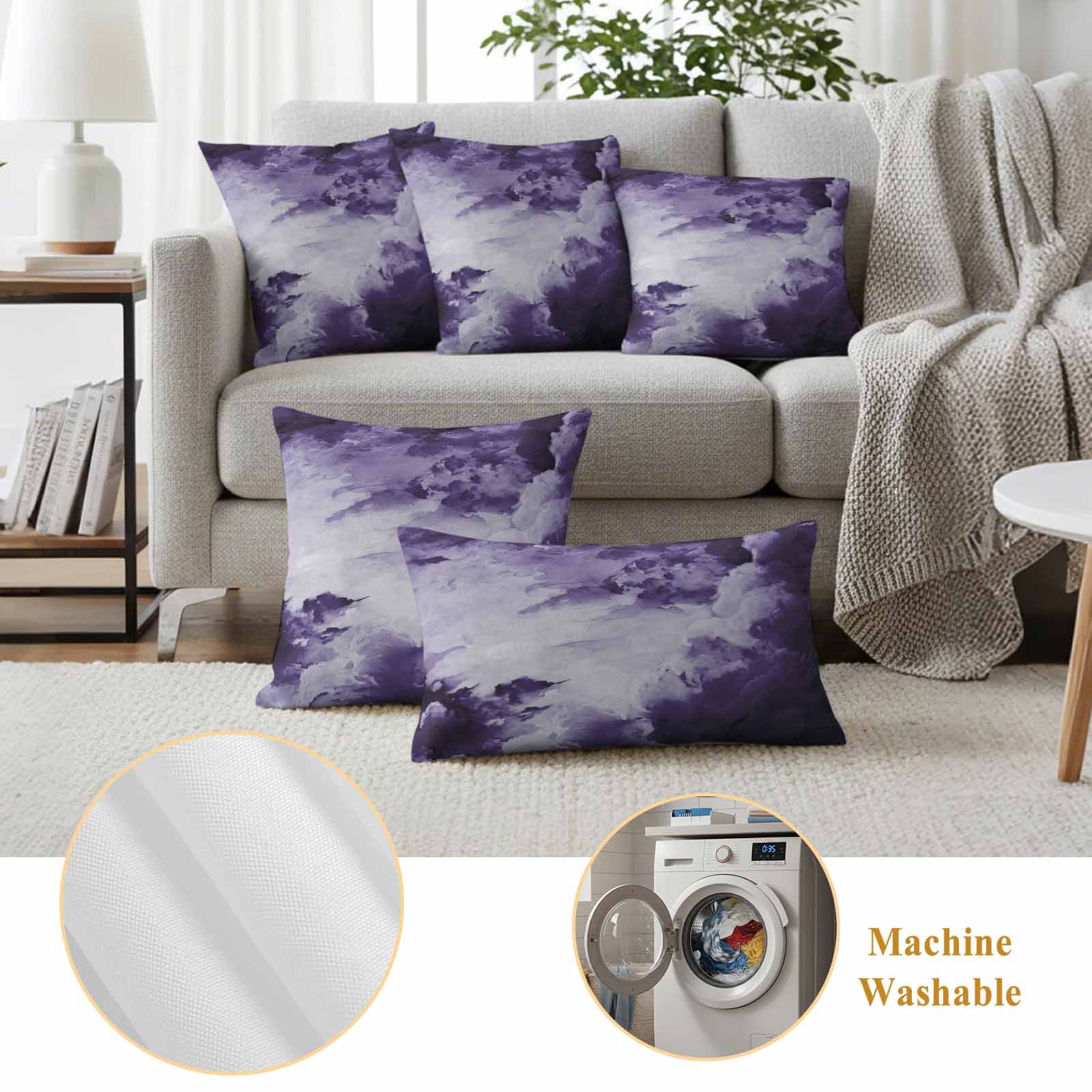 Purple Ombre Clouds Outdoor Waterproof Pillow Covers, Modern Abstract Art Gradient Cloud Decorative Rectangle Throw Pillowcase Sofa Cushion Sham for Patio/Couch/Chair, 20"x12" 2 Pack