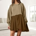 thumbnail image 3 of Women Crewneck Ruched Dress Pullover Casual Daily Commuting Dress (Army Green S), 3 of 9