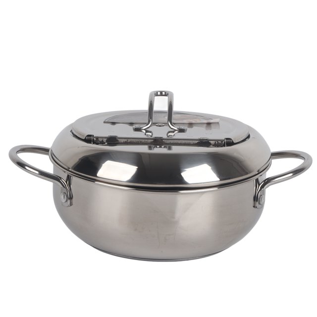 Stainless Steel Deep Frying Pan Japanese Tempura Fryer with Thermometer Control Non Stick Frying Pan for Kitchen