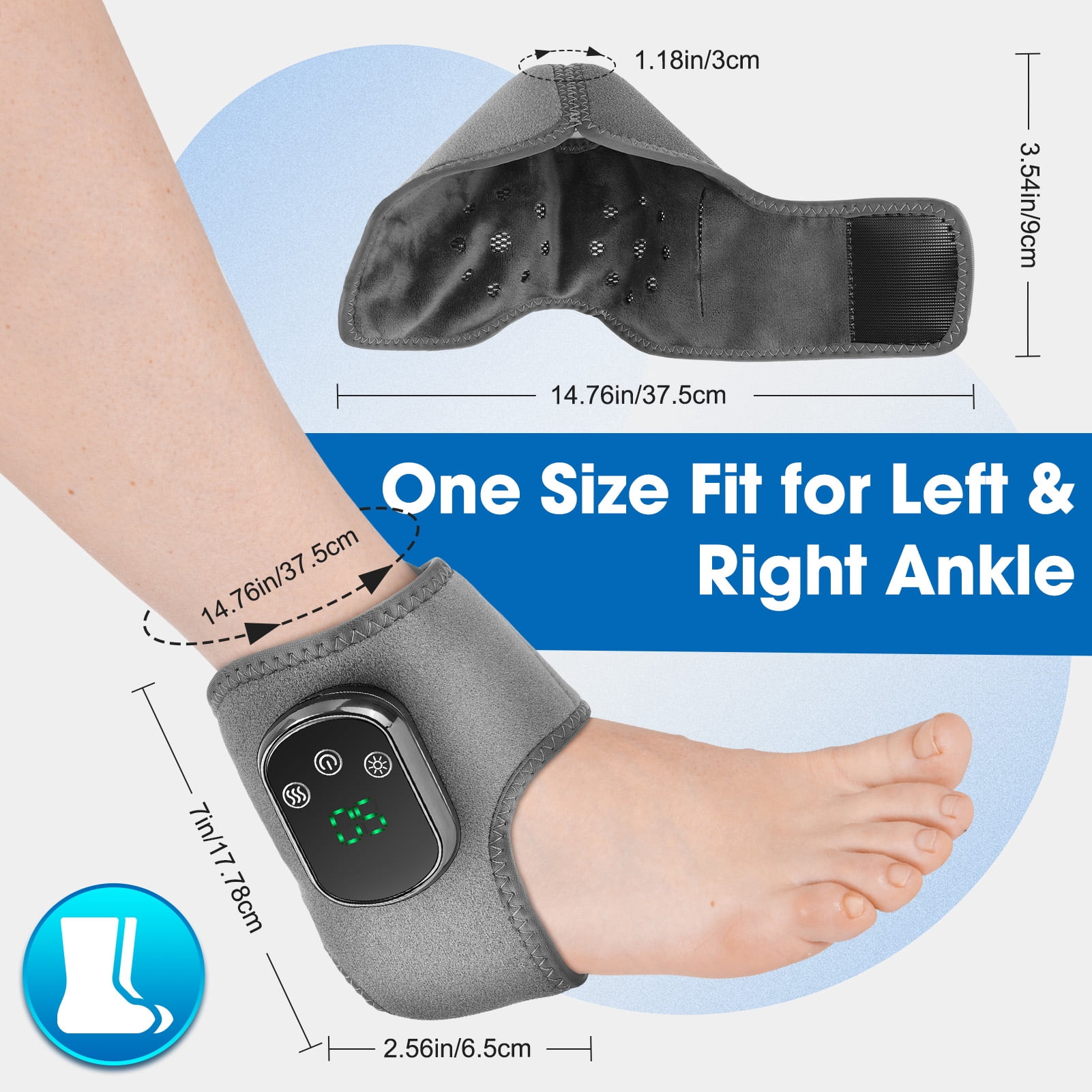 Ankle Heating Pad for Achilles Tendonitis, Heated Ankle Brace and Foot Massager for Relief, Foot Warmer, USB Wearable Foot Heating Pad with 5 Heat and 3 Vibration