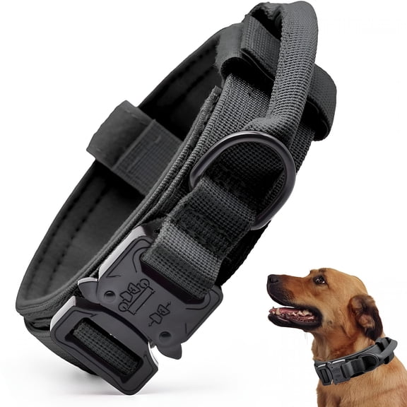 GASTROPOD Tactical Dog Collar,Adjustable Military Training Nylon Dog Collar with Control Handle And Heavy Quick-Release Metal Buckle for Small Medium Large Dogs,Black L