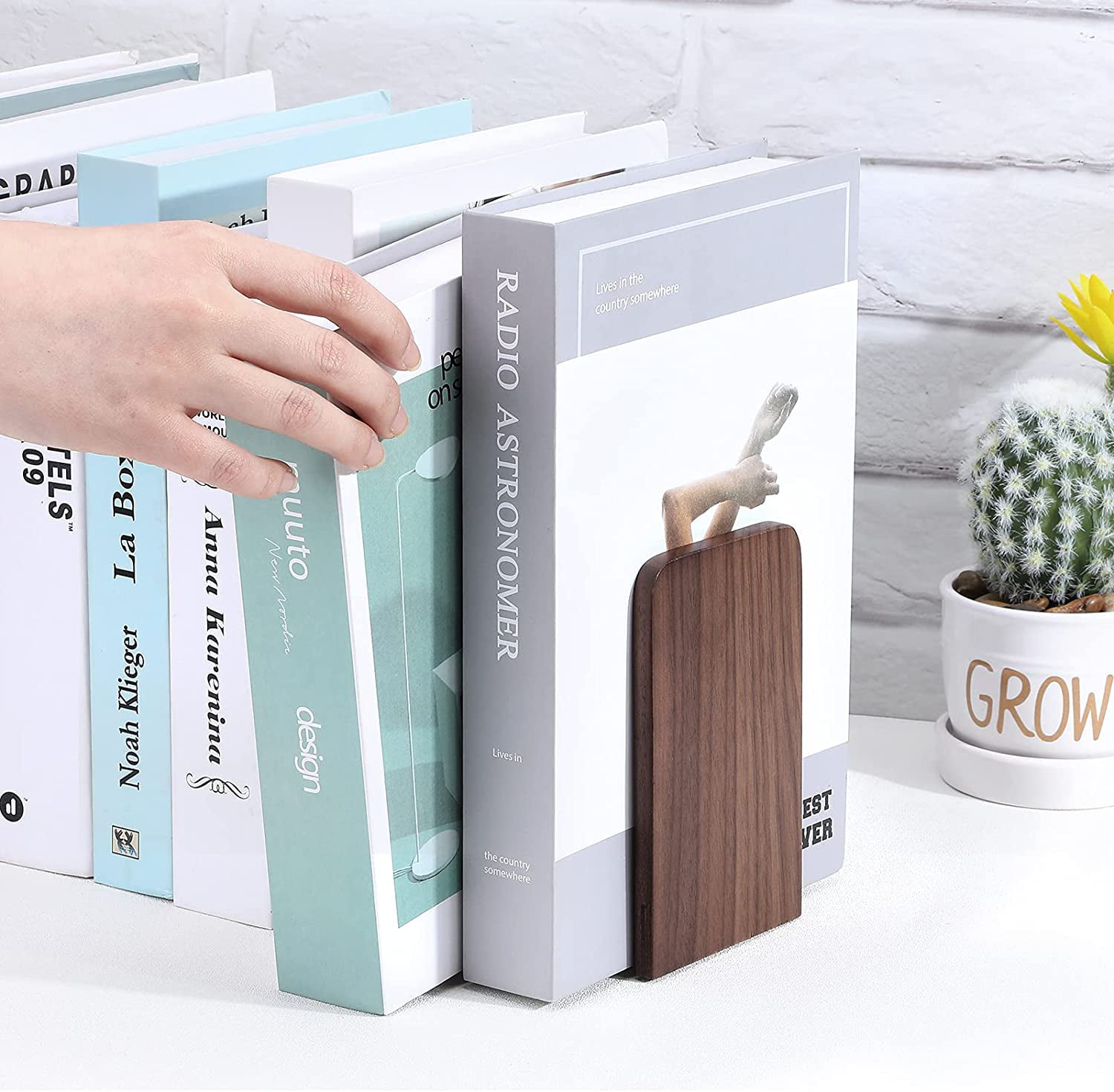 Nicunom 2 Pairs/4 Pieces Wood Bookends CD's Non Skid Black Walnut Book Stand for Home Office School DVD's L-Shaped Book Ends Perfect for Books Video Games 