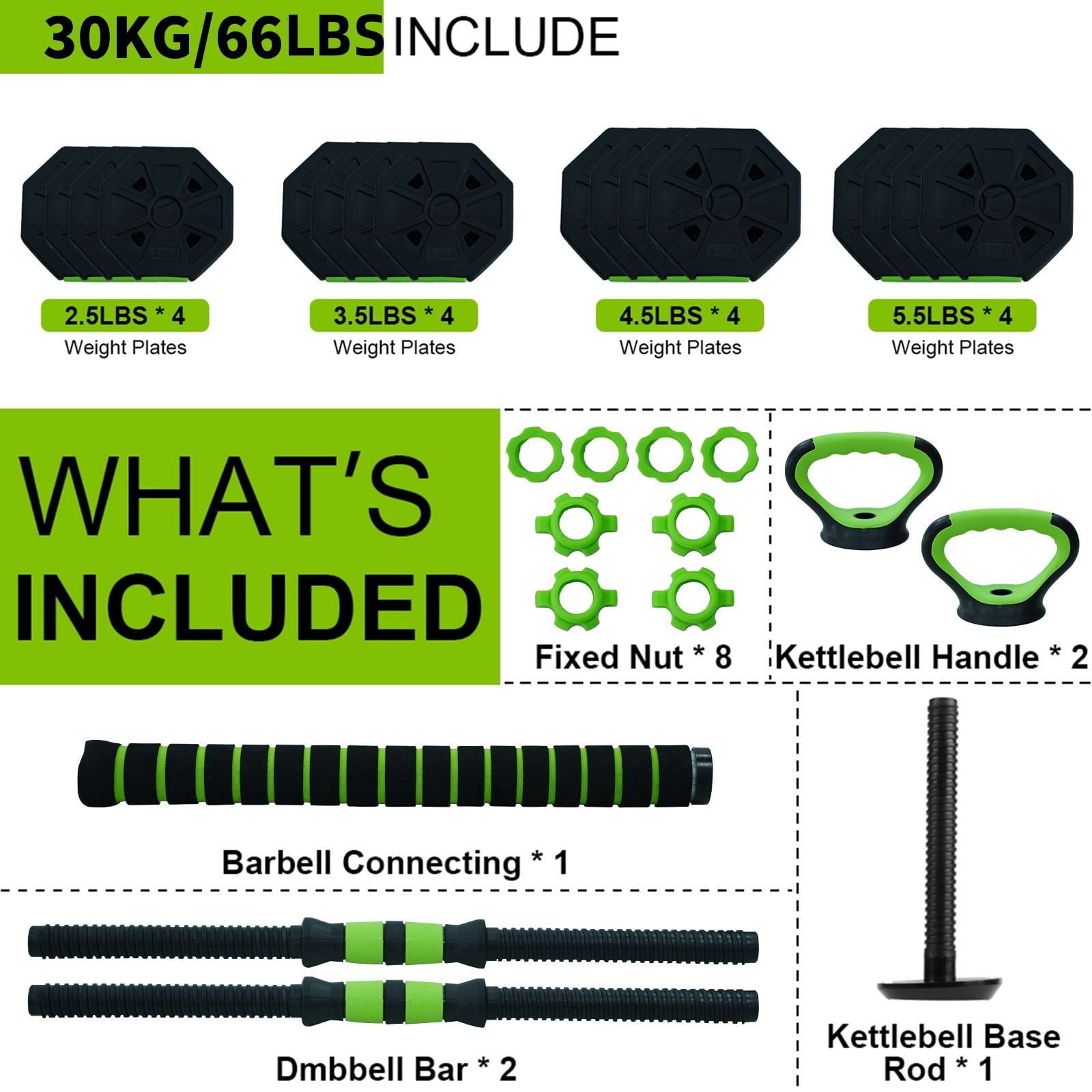 4-In-1 Adjustable Weights Dumbbell Set, 44 Lbs Weight Set with Connector Used As Kettlebells, Barbell, Push Up Stand, Fitness Exercise Dumbbell, Free Weight Set for Home Gym,66 Lbs,Octagon