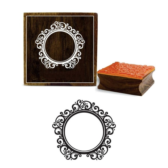 Printtoo Victorian Style Round Frame Design Wooden Square Rubber Stamp Scrap-booking-5 x 5 Inches