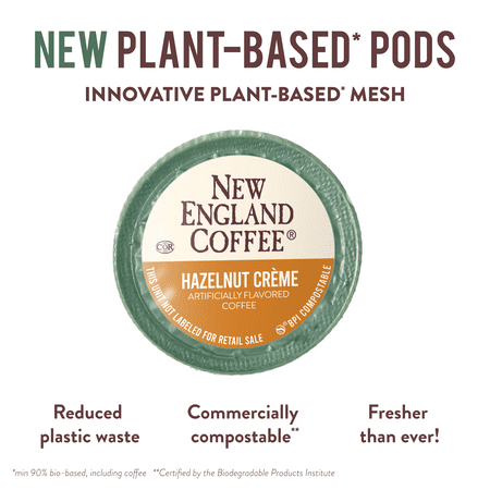 New England Coffee Hazelnut Crème, Medium Roast, Single Serve Pods, 24 Count Box