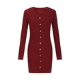 thumbnail image 4 of Ygbgbb Women's Knitted Cedar Pullover Button Long Sleeved V-Neck Dress (Wine,XXL), 4 of 7
