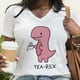 thumbnail image 5 of Camiseta divertida con estampado de dinosaurio Tea-rex para mujer, camisetas casuales de verano de manga corta, camisetas con cuello en V con estampado de dinosaurio lindo, 5 of 5