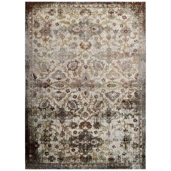 Modway Success 94.5x122" Kaede Floral Moroccan Trellis Area Rug in Multi-Color