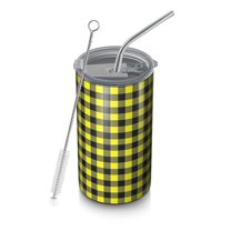 20oz Coffee Tumblers Yellow Black Checkerboard Checkered Pattern Stainless Steel Vacuum Insulated Travel Tumbler Coffee Cups Mug with Lid and Straw with Cleaning Brush for Cold & Hot Drinks