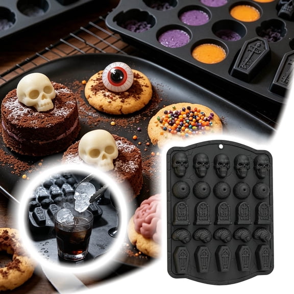 Halloween Coffin Silicone Mold 12.6"x9.8" Food Grade 3D Skull Baking Mold Non-Stick Flexible Chocolate Candy Maker for Party Halloween