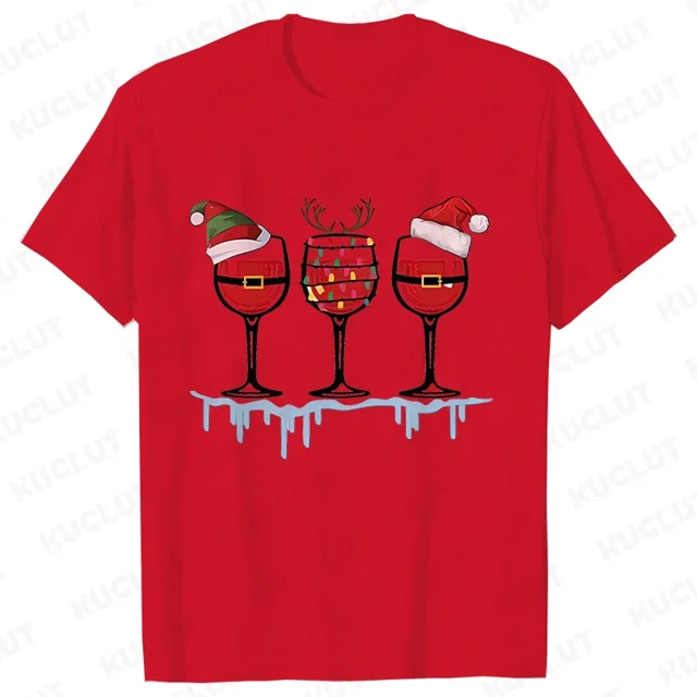 Camisetas navideñas de vino para mujer, ropa, camisetas divertidas de dibujos animados, camiseta de moda Kawaii, camisetas coreanas para mujer, camisetas navideñas para vino