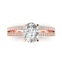 2.32 ct Oval Cut Moissanite Solitaire with Simulated Diamond Accents 18K Rose Gold Womens Engagement Ring