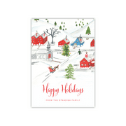 Personalized Holiday Card - Winter Village - 5 x 7 Flat