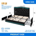 thumbnail image 5 of DEXTRUS Upholstered King Size Bed Frame with Drawers & Tall Headboard, Velvet Bed Frame with LED Lights & Charging Station, Black, 5 of 8
