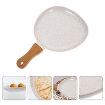 GOOHOCHY 10.5 Inch Grey Ceramic Dinner Plates with Wooden Handles, Microwave and Oven , Home Kitchen Dining Set