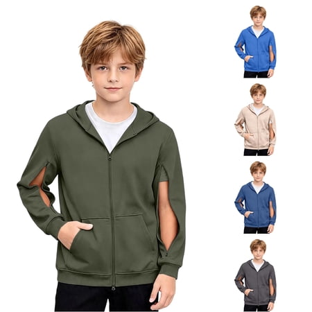WhouRiu Boys Casual Zip Up Hoodies Solid Color Long Sleeve Hooded Sweatshirt With Pockets Kids Autumn Cozy Cute Sweatshirts 6-7 Years