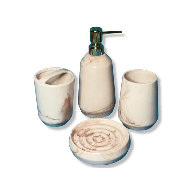 4Piece Ceramic Bathroom Accessory Set Round Faux Marble Green
