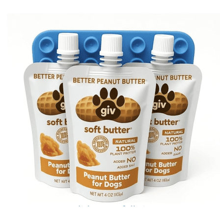 giv All Natural Peanut Butter for Dogs, 4oz Pouch, Pack of 2 with Lick Mat, Training Treat