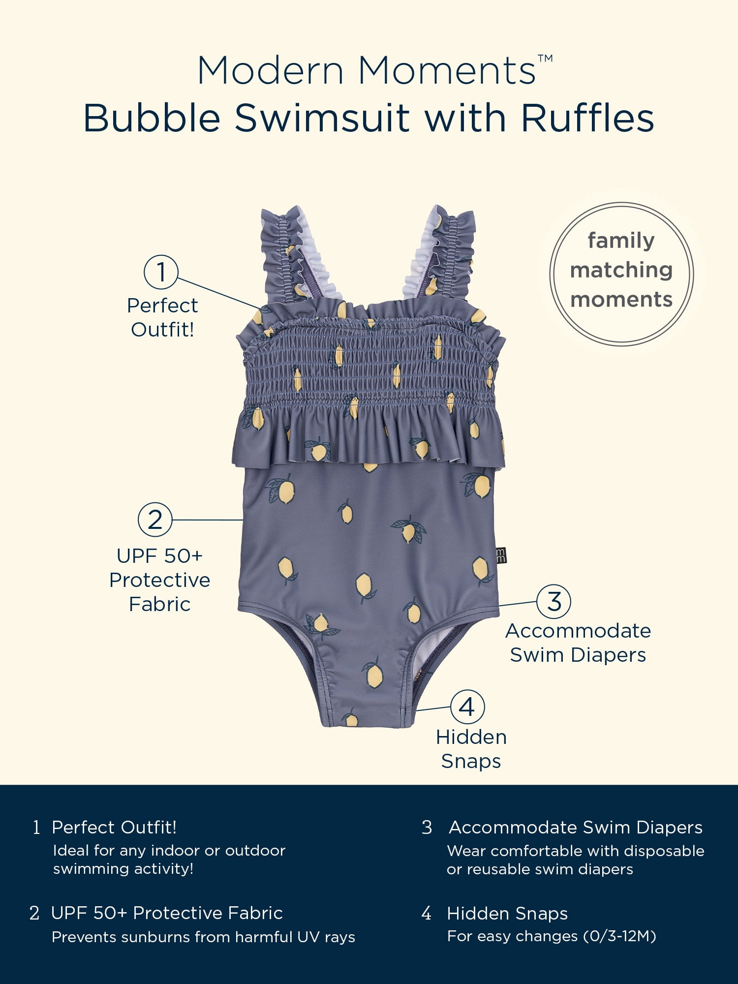 Modern Moments by Gerber Polyester Blue Breathable One Piece Bubble Swimsuit, 6-9 Months