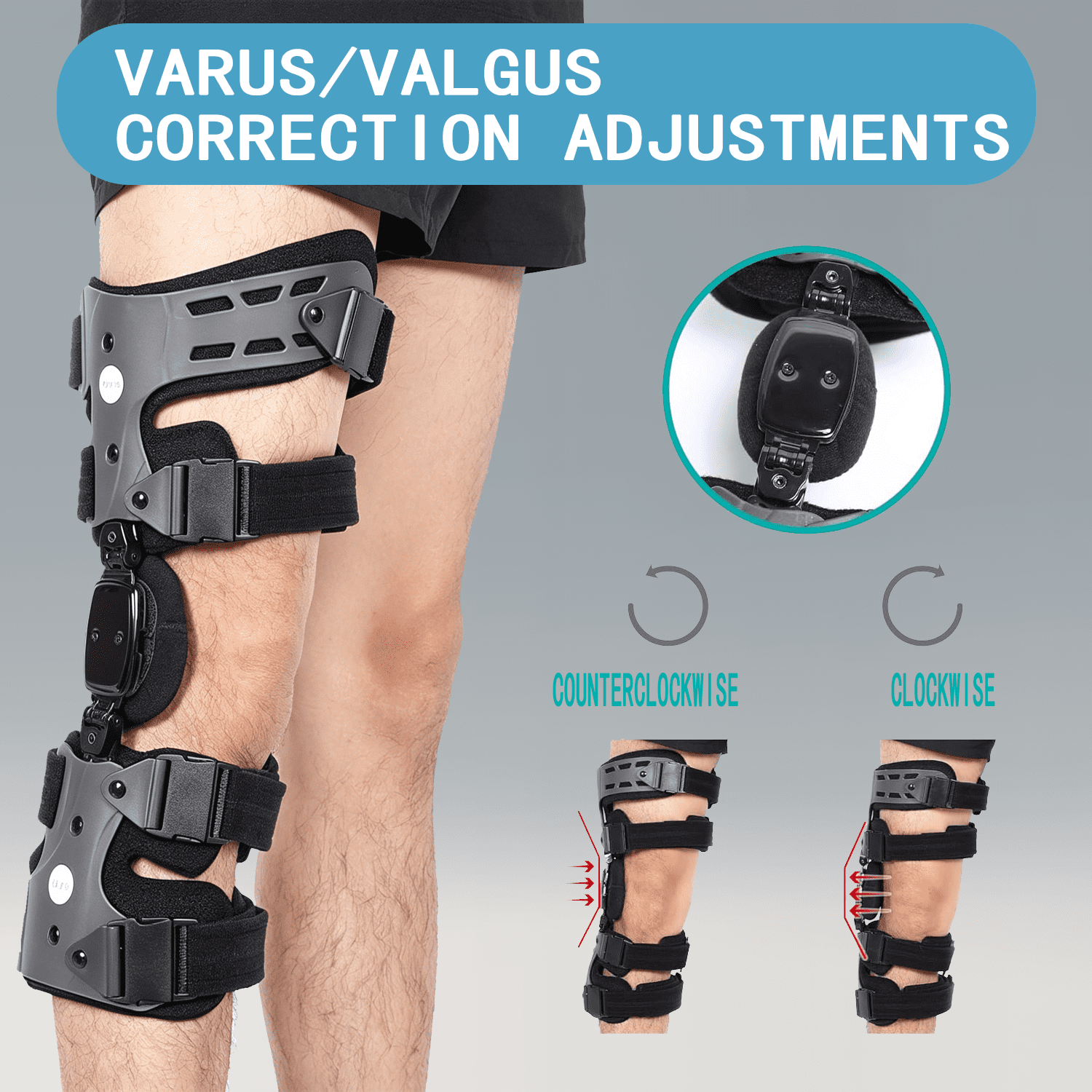 Komzer Elite Dual Adjustment Osteoarthritis Knee Brace for Women & Men, OA Unloader Knee Brace for Osteoarthritis, Arthritis Pain, Lateral Degeneration Knee Support (Gray, Right)