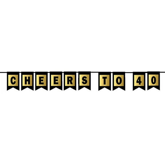 Cheers 40th Brithday Anniversary Black & Mettalic Gold Handing Party Wall Decoration Bunting Banner