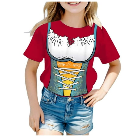 

Girls Fashion Festival Printed Round Neck Short Sleeve Casual T Shirt Top (4)