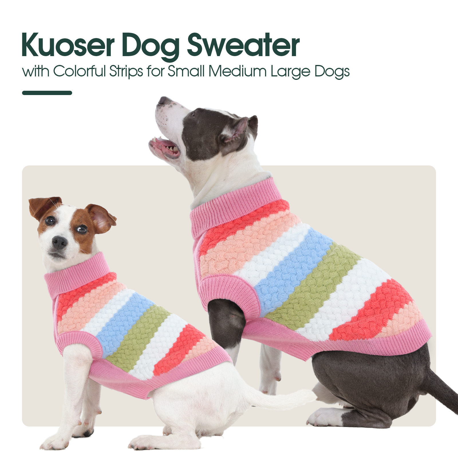 Kuoser Dog Sweater Warm Pet Knitwear Soft Winter Clothes for Dogs and Cats, Pink, M