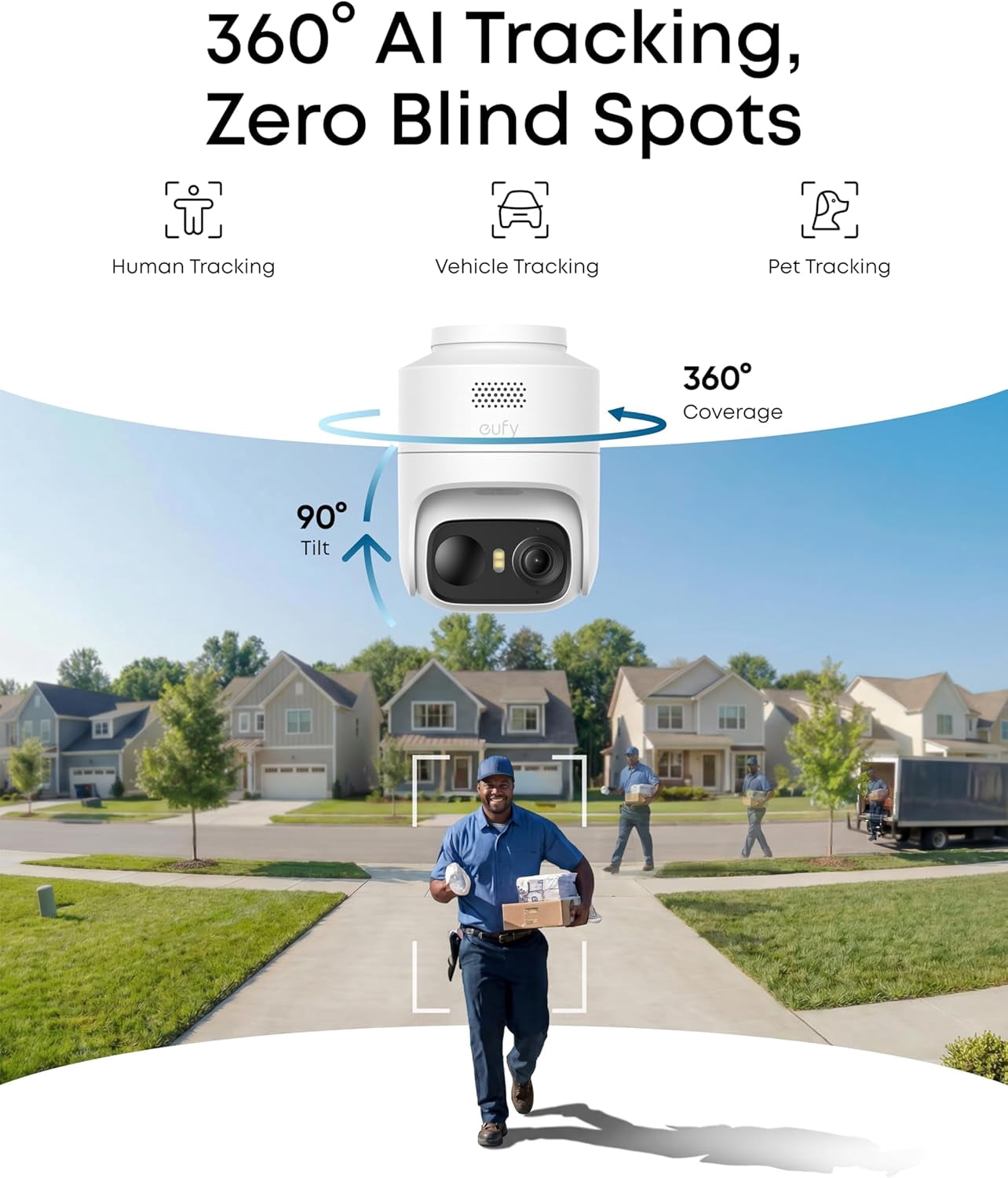 eufy Security eufyCam C37, Security Cameras Wireless Outdoor, 360° Pan & Tilt AI Tracking, 2K Solar Camera, Human/Pet/Vehicle Detection, Flexible Solar Panel, Color Night Vision, No Monthly Fee