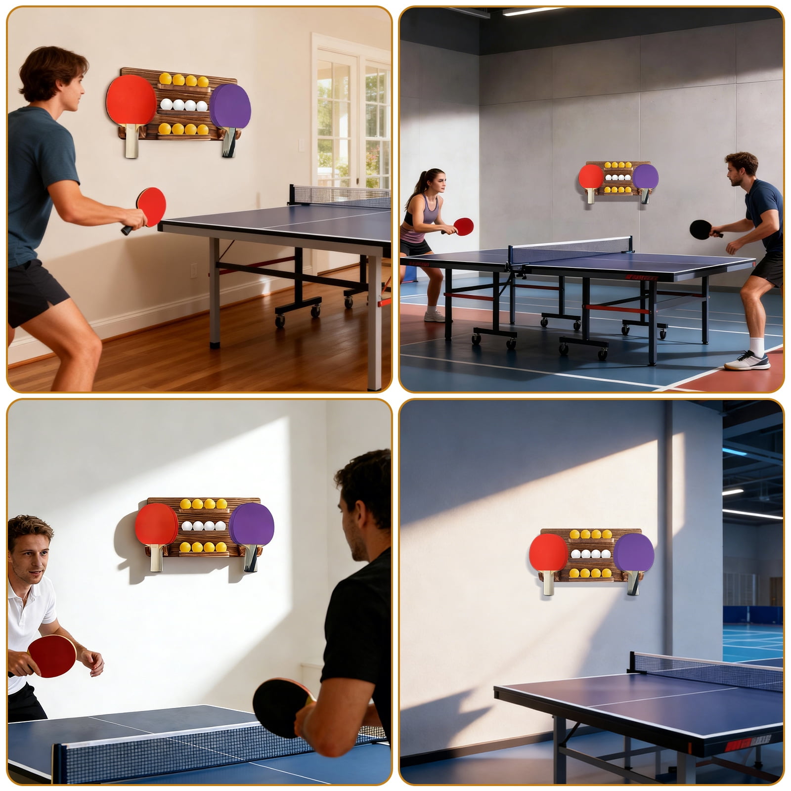 FKSZLL Ping Pong Paddle Holder, Wall-Mount Table Tennis Paddle Display Holder Holds 8 Paddles and 12 Balls Table Tennis Racket Organizer for Game Room Bar Garage Home