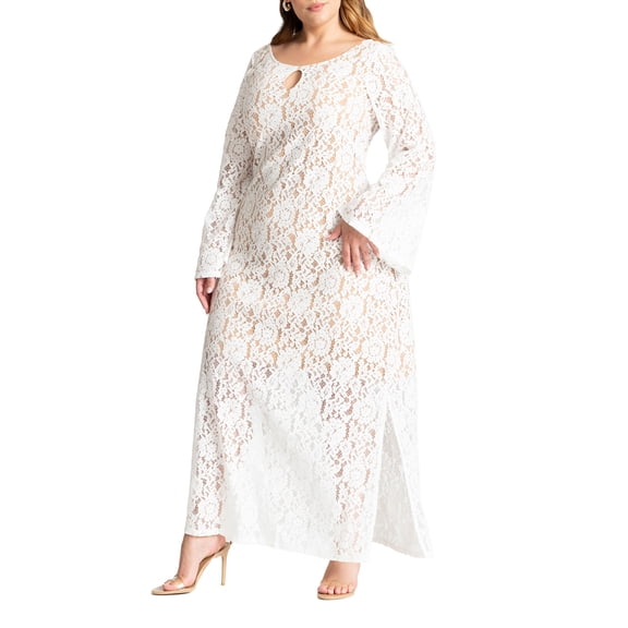 ELOQUII Women's Plus Size Lace Keyhole Maxi Dress