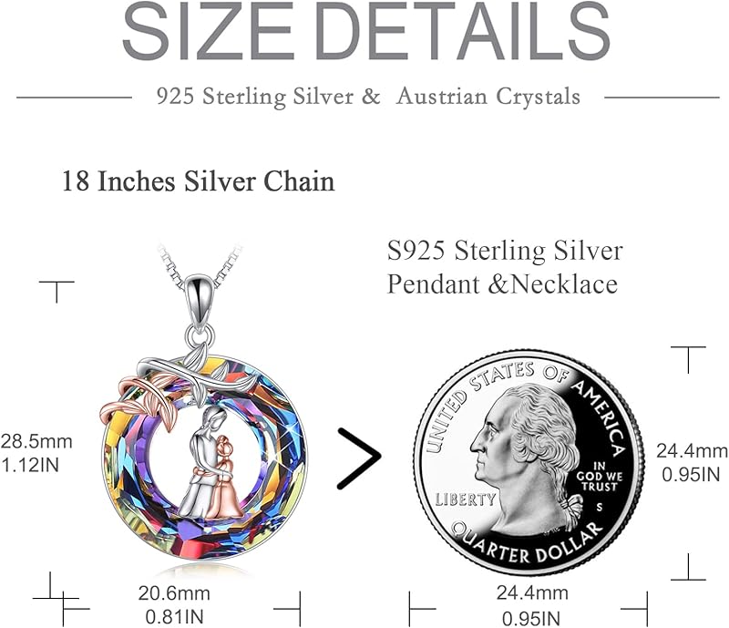 Crystal Mother Daughter Necklace Sterling Silver Mothers Day Birthday Jewelry Gifts for Women Mom Daughter Wife