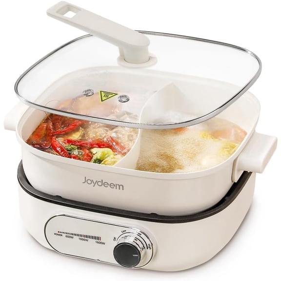 Electric Hot Pot with Divider, 6L/6.3 qt Double-Flavor Shabu Shabu Pot, UL Listed & Boil-dry Protection, Suitable for 2-6 People