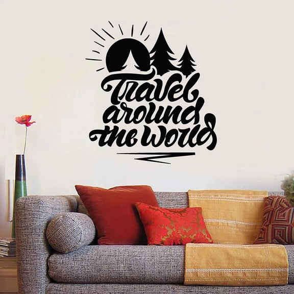 Wall Decal Words Travel Around The World Adventure Quotes Vinyl Window Stickers Sun Forest Art Mural Living Room Home Decor 42x45cm