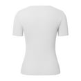 thumbnail image 5 of oqasdz Sweaters for Women Short Sleeve Crewneck T Shirt Summer Ribbed Knit Slim Fit Basic Solid Color Tee Tops Casual Versatile, 5 of 6