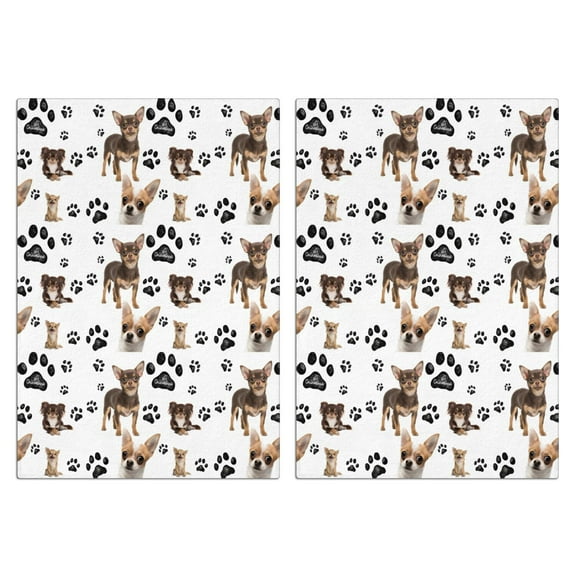2 Pcs Funny Kitchen Towels,Chihuahua and Footprints Microfiber Dish Towels,Kitchen Tea Towels,Kitchen Towel Set (18" X 26")