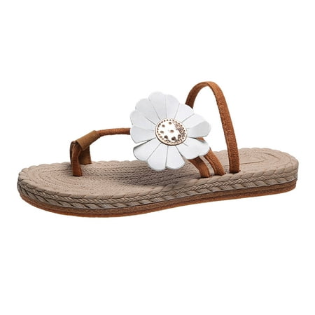 

CBGELRT Slipps Shoes for Women Indoor Walking Casual Shoe Ladies Fashion Solid Color Suede Cover Toe Flower Decoration Open Toe Flat Sandals Brown Asian Size 38