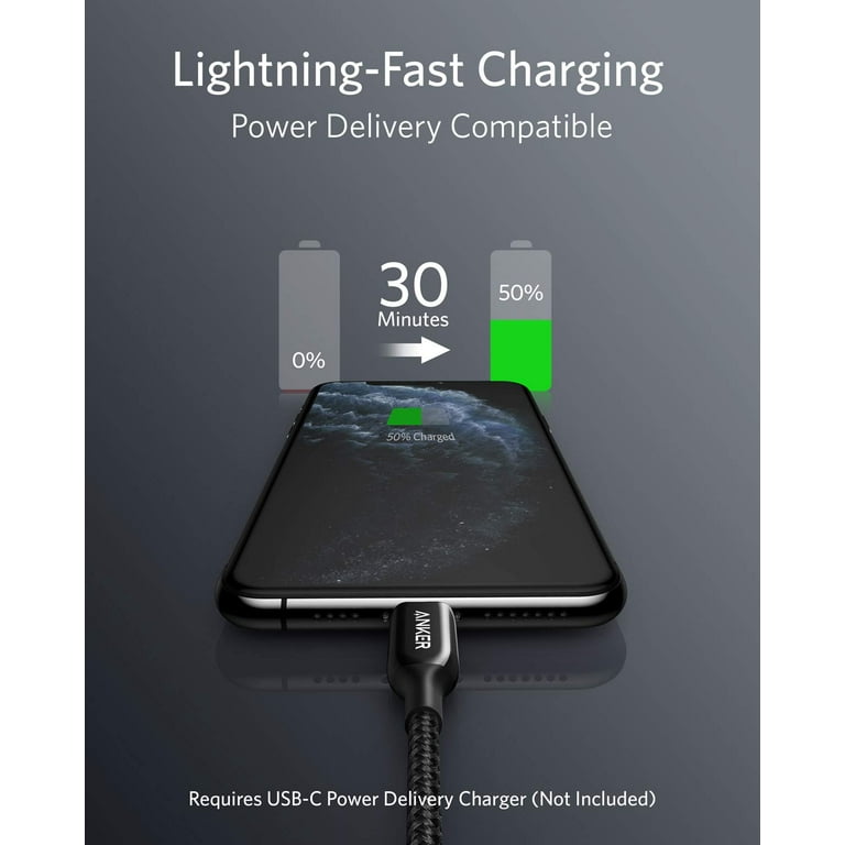 Anker A8843 6 ft Powerline III USB C Nylon Braided Lightning Fast