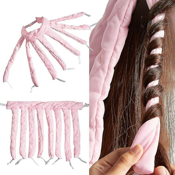 Heatless Hair Curlers Spiral Iron Headband Hair Curlers Overnight Octopus Curls Sleep Curling Head Mounted Pink